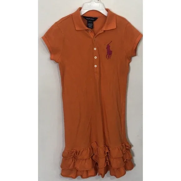 Ralph Lauren | Dresses | Ralph Lauren Girls Ruffled Big Pony Logo Polo  Dress Shirt Orange Size M 8 | Poshmark